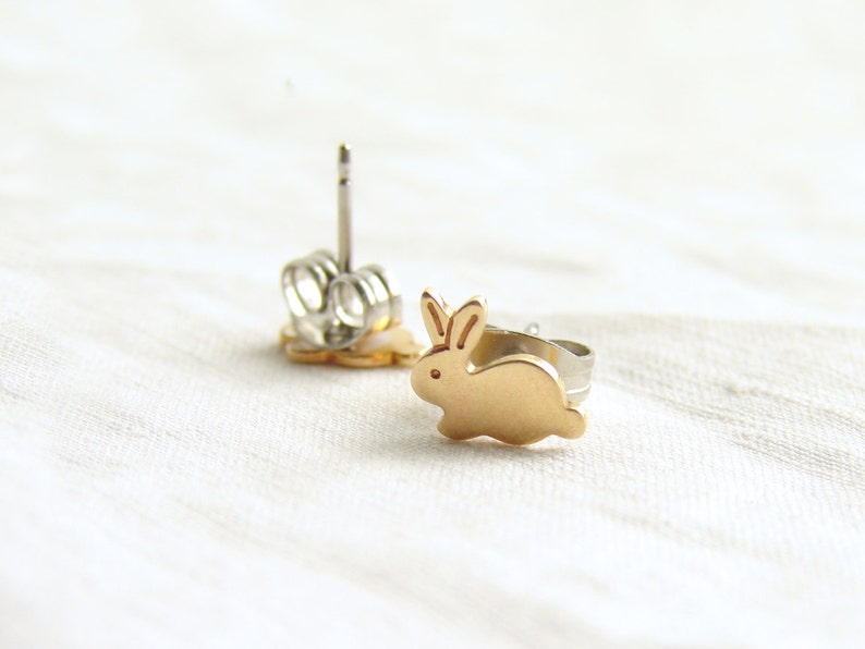 Teeny Tiny Gold Bunny Stud Earrings Brass Easter Rabbit Stud Etsy