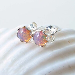 Vintage Pink Opal Stud Earrings. Fire Opal Glass Stone. - Etsy