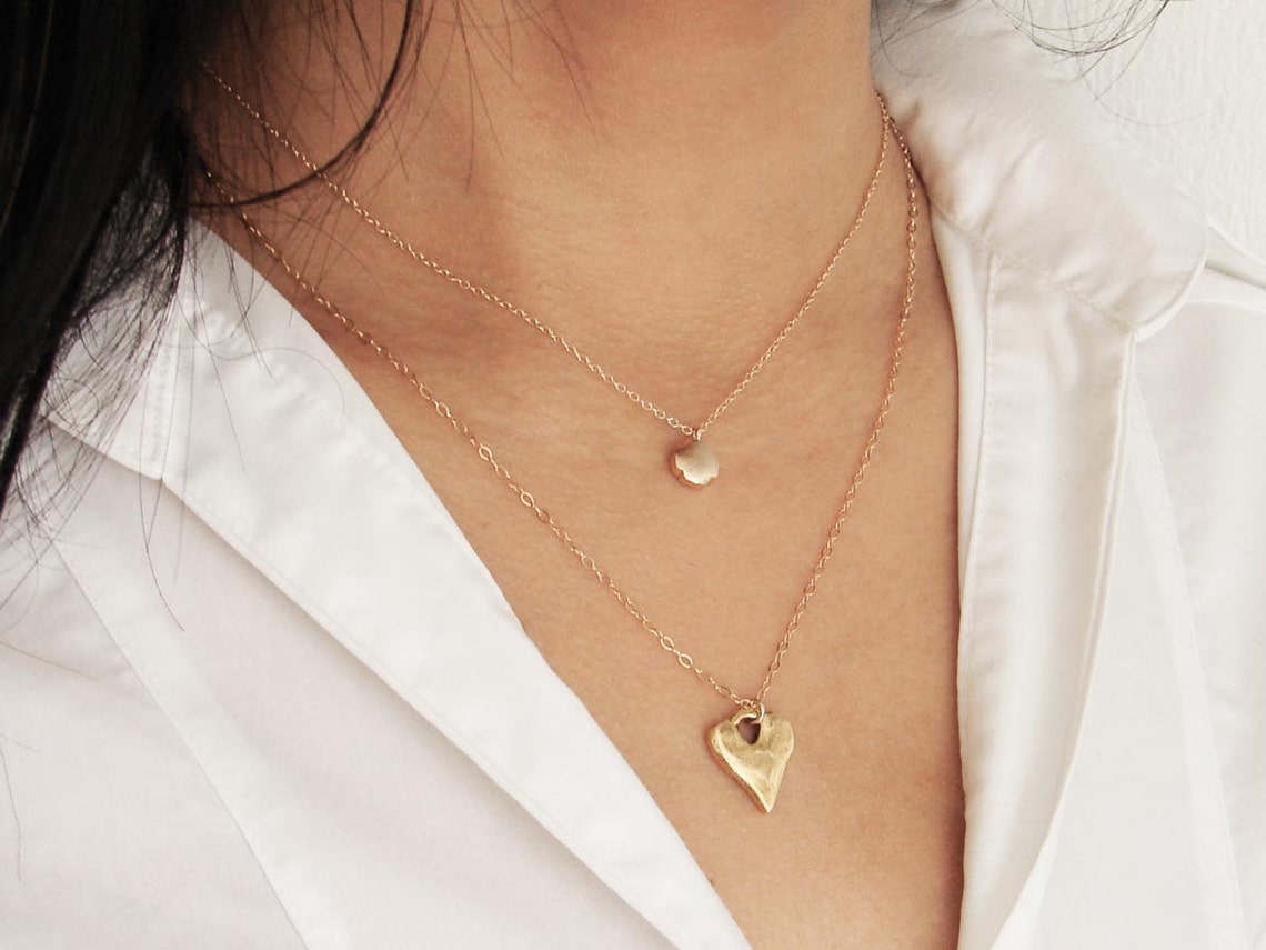 Rustic Heart Necklace. Antique Gold Plated Organic Heart on a Etsy