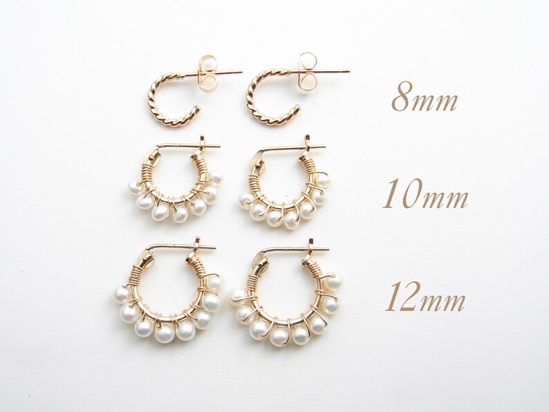 Small Grey Pearl Hoop Earrings. 14K GF Hoop Earrings. Wire image 3