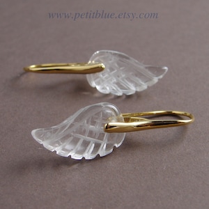 Angel Wing Earrings ~ Hand Carved AAA Crystal Wing ~ Gemstone Earrings ~ Crystal Earrings ~ Gold Plated Earwire