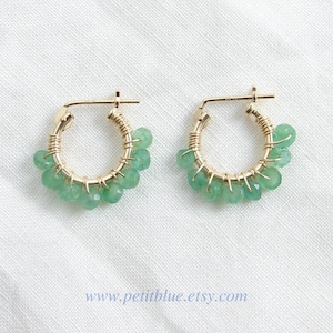 Emerald Hoop Earrings ~ May Birthday ~ 10mm or 12mm ~ Genuine Zambian Emerald ~ 14K GF Earrings ~ Small Hoop Earrings ~ May Birthstone