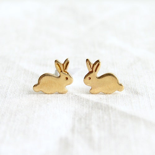 Teeny Tiny Gold Bunny Stud Earrings Brass Easter Rabbit Stud - Etsy