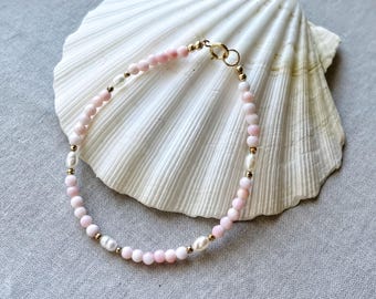 Queen Conch Shell Bracelet with Genuine Freshwater Pearls and Pyrite, 14K Gold Filled or Sterling SIlver