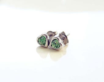 Swarovski Heart Stud Earrings ~ Peridot ~ August Birthday ~ Tiny Heart Earrings