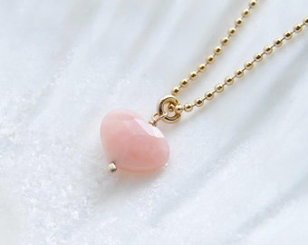 Opal Heart Necklace ~ Small Pink Opal Heart Necklace ~ Gift for Her ~ Bridesmaid Gift ~ Flower Girl Gift ~ Niece Gift