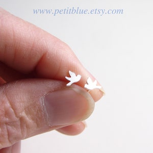 The Tiniest Dove Stud Earrings ~ Sterling Silver Flying Bird Stud Earrings ~ Bird Earrings ~ Swallow Earrings ~ Tiny Silver Earrings