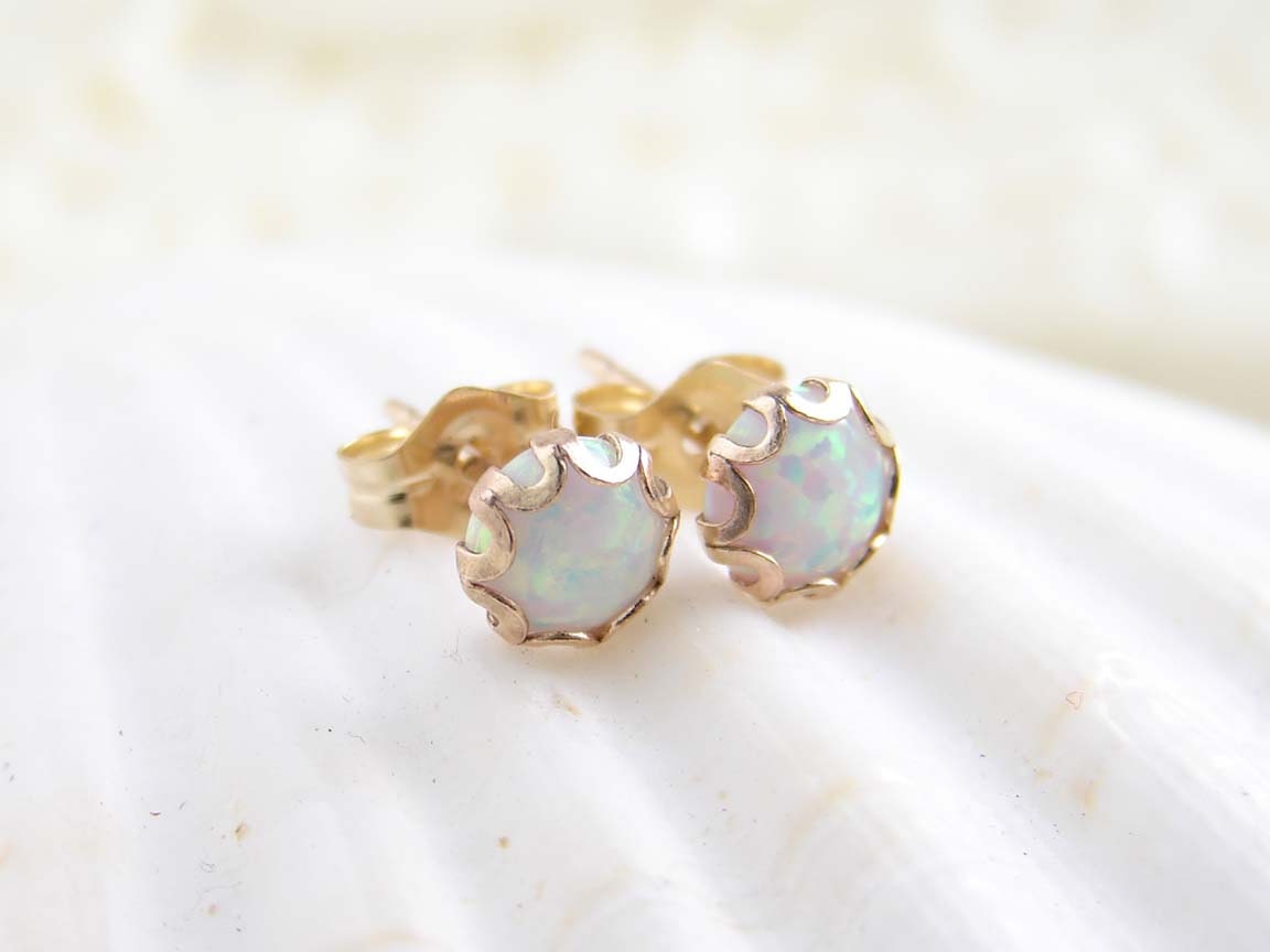 Small Opal 14K Gold Filled Stud Earrings. October Birthday. | Etsy