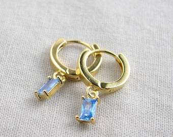 Baguette Birthstone Earrings, Dainty Minimalist Earrings, Birthday Gift, Bridesmaid Gift, Gift for Her, Birthstone Jewelry