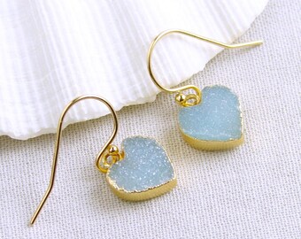 Druzy Heart Earrings ~ Light Blue Heart Earrings