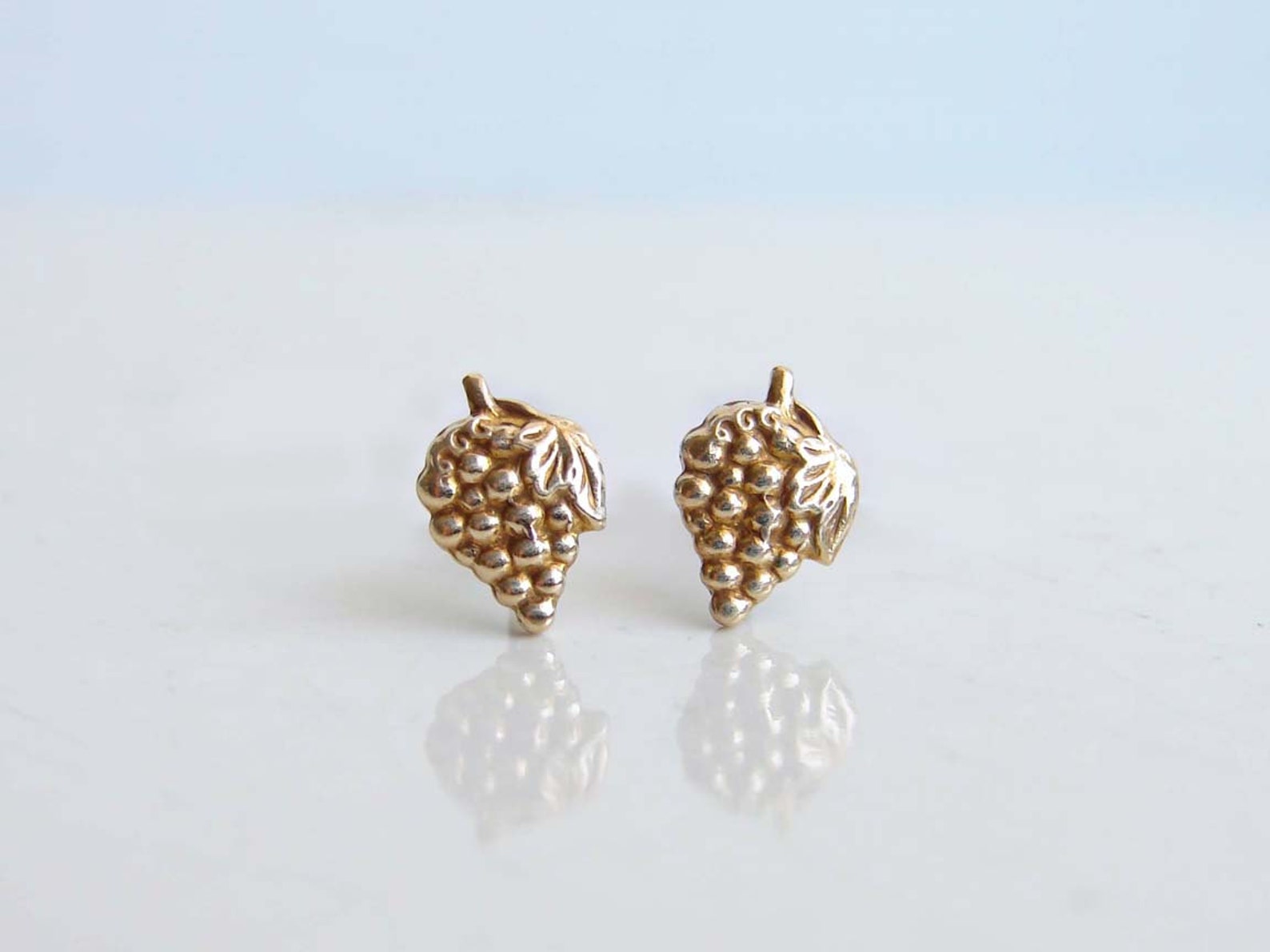 Teeny Tiny Grape Earrings. Brass Fruit Stud Earrings. Simple Etsy