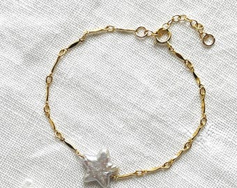 Freshwater Star Pearl Bracelet, Light Gray, 14K GF Bar Chain, Minimalist Bracelet, June Birthday, Pearl Bracelet, Gift for Her