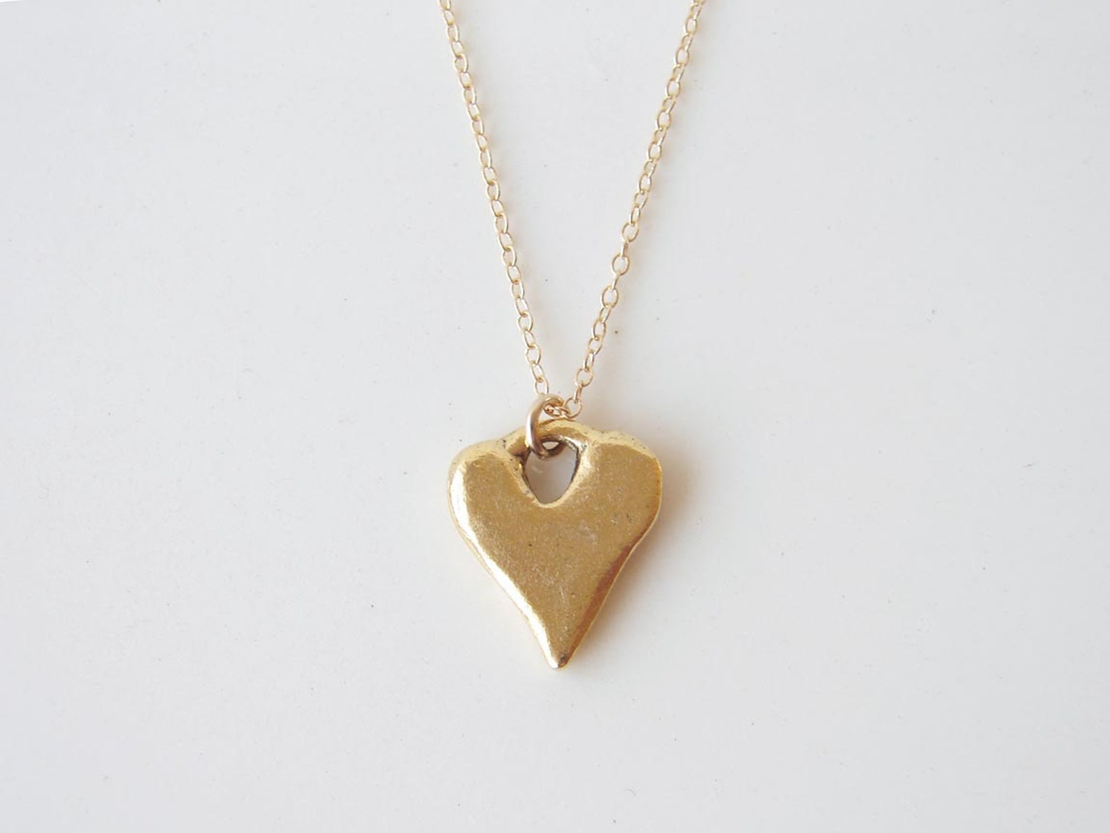 Rustic Heart Necklace. Antique Gold Plated Organic Heart on a Etsy