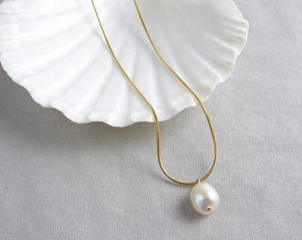 Single Pearl Necklace, June Birthday, Unique Baroque Pearl, Freshwater Pearl Necklace, Pearl Solitaire Necklace, Wedding Jewelry