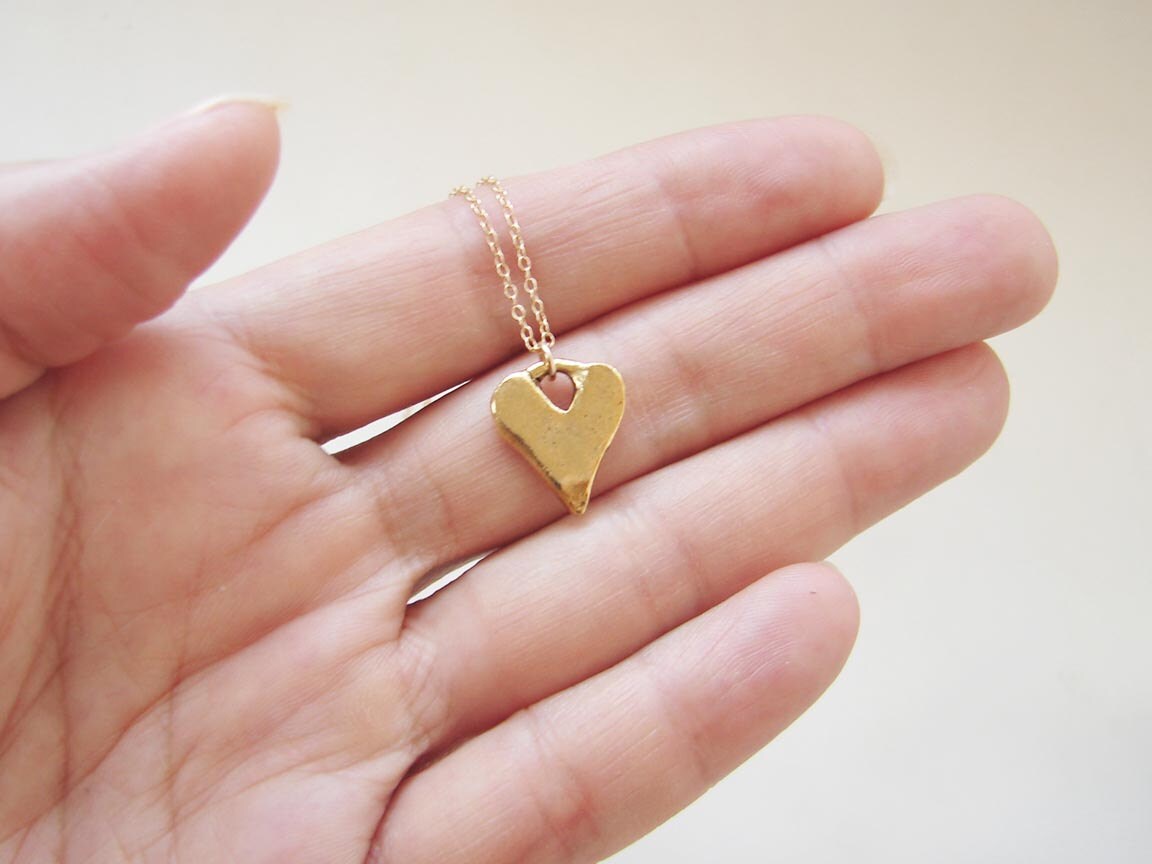 Rustic Heart Necklace. Antique Gold Plated Organic Heart on a Etsy