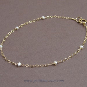Dainty Baby Pearl Bracelet ~ Tiny Pearls ~ June Birthday ~ Delicate Minimalist Jewelry ~ 14K Gold Filled ~ Station Bracelet