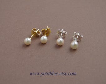Tiny Pearl Stud Earrings, June Birthday, 4mm Pearl Earrings ~ Genuine Freshwater Pearl, Minimalist Jewelry