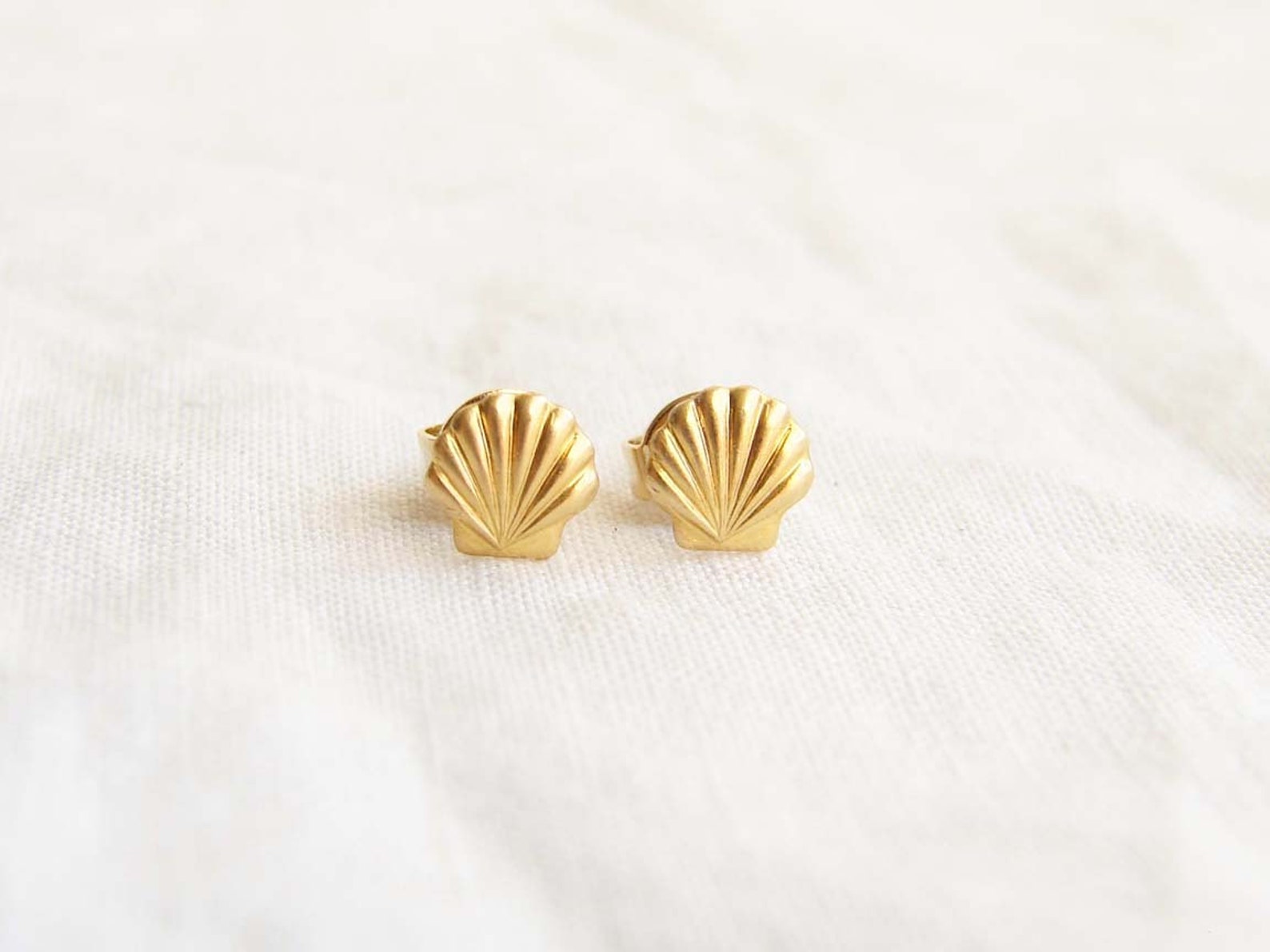 Teeny Tiny Gold Seashell Earrings. Small Scallop Shell. Beach Fashion ...