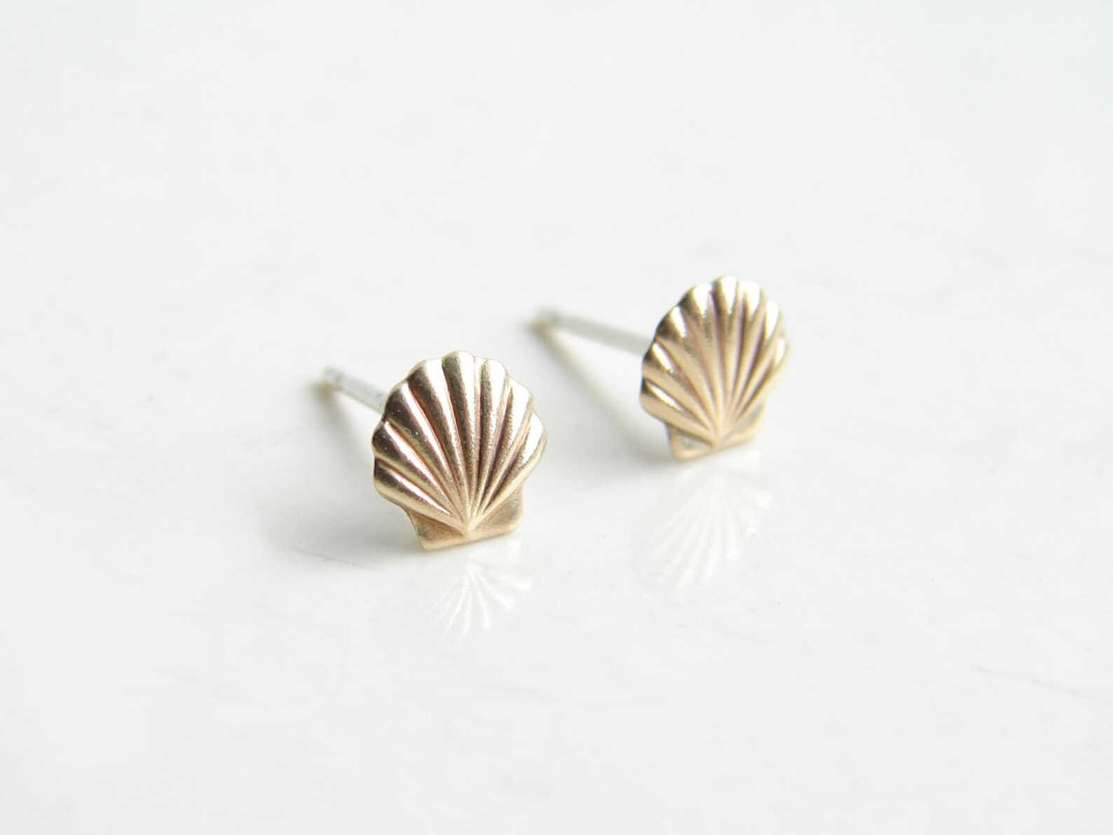 Teeny Tiny Gold Seashell Earrings. Small Scallop Shell. Beach Fashion ...