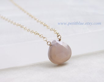 Peach Moonstone Necklace ~ June Birthday ~ Faceted Briolette Gemstone ~ Dainty and Simple Necklace ~ 14K GF or Silver Chain