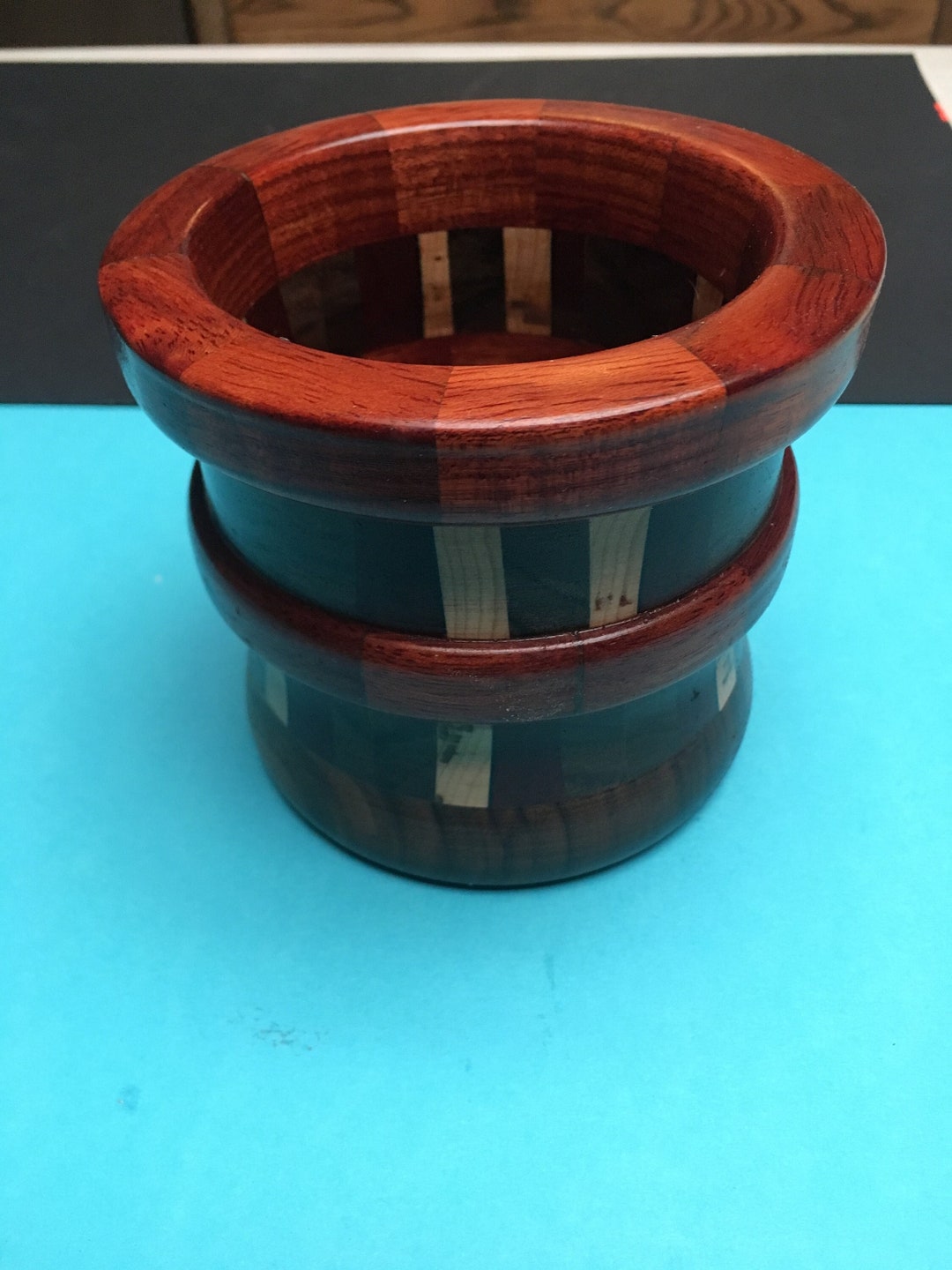Segmented Wooden Bowl /lathe Turned Handcrafted / Bloodwood, Maple & Mordillo / Wooden Pot / One