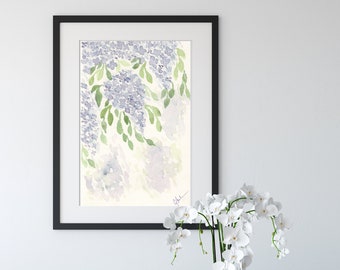 Digital Download - Watercolor Flowers, Botanical Print, Wisteria Print, Flower Print, Wisteria Flower Art, Wall Decor, Gift