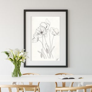 Digital Download - Pen & Ink Poppies, Botanical Print, Poppies, Flower Print, Flower Art, Wall Decor, Gift