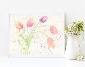 Digital Download - Watercolor Flowers, Watercolor Tulips, Flower Print, Tulips, Art Print, Digital Print, Wall Art