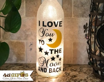 I Love You To The Moon and Back Lighted Wine Bottle, Wife Gift, Girlfriend Gift, Sister Gift, Best Friend Gift, Mom Gift, Aunt Gift