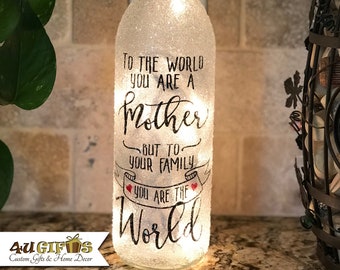 Mom Lighted Wine Bottle, Mom Christmas Gift, Mother-In-Law Gift, Mother Saying, Mom Birthday Gift,