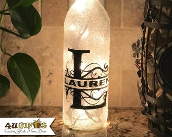 Personalized Last Name Gift, Uniquely Decorated Lighted Wine Bottle. Perfect for Wedding or Anniversary for any couple.