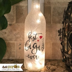 Gift for Gigi, Uniquely Decorated Lighted Wine Bottle, Best Gigi Ever image 1