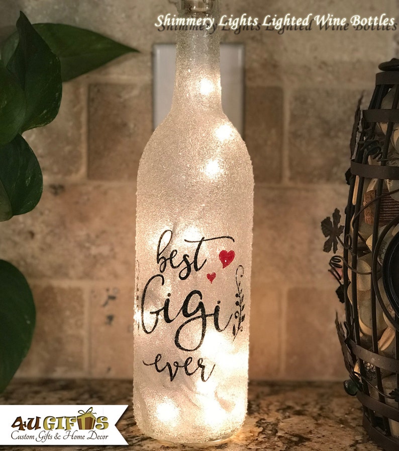 Gift for Gigi, Uniquely Decorated Lighted Wine Bottle, Best Gigi Ever image 1