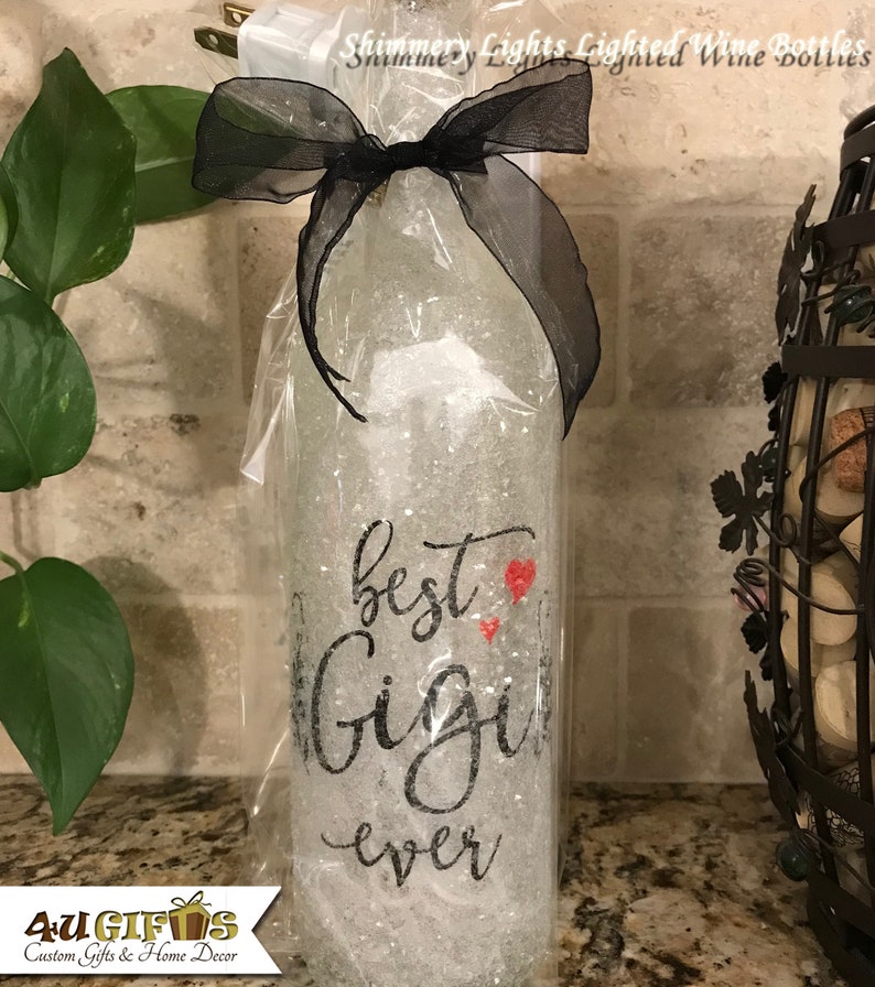 Gift for Gigi, Uniquely Decorated Lighted Wine Bottle, Best Gigi Ever Standard Gift Wrap