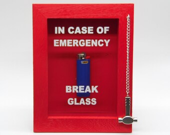CIGARETTE LIGHTER - In Case of Emergency Break Glass, Shadow Box, Funny Friend Gift, Funny Gag Gift, Smokers Gift, Funny Man Cave Decor