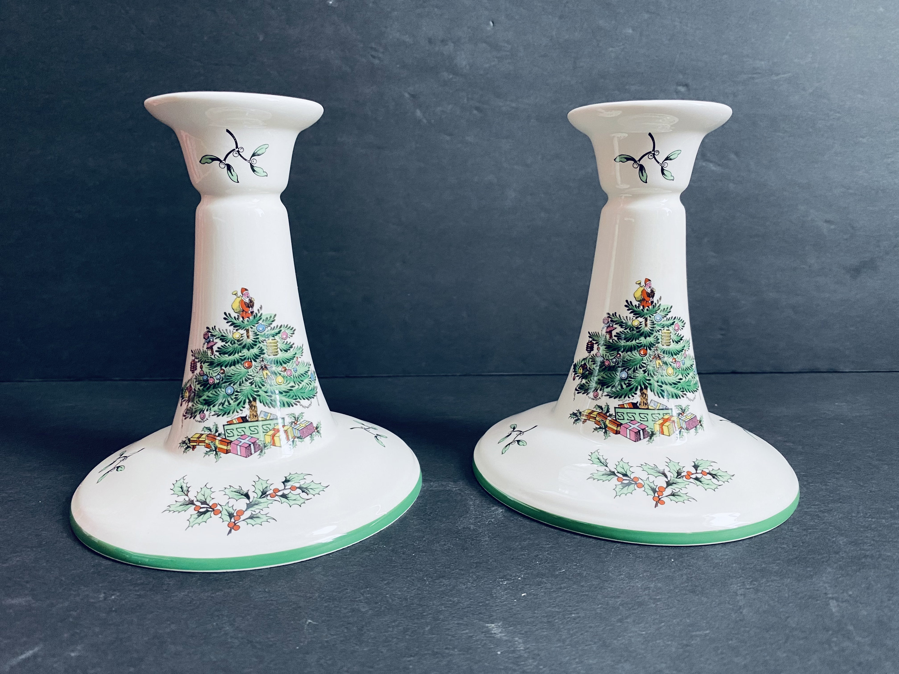Spode Christmas Tree Green Pattern Candle Holders Set of 2 Etsy