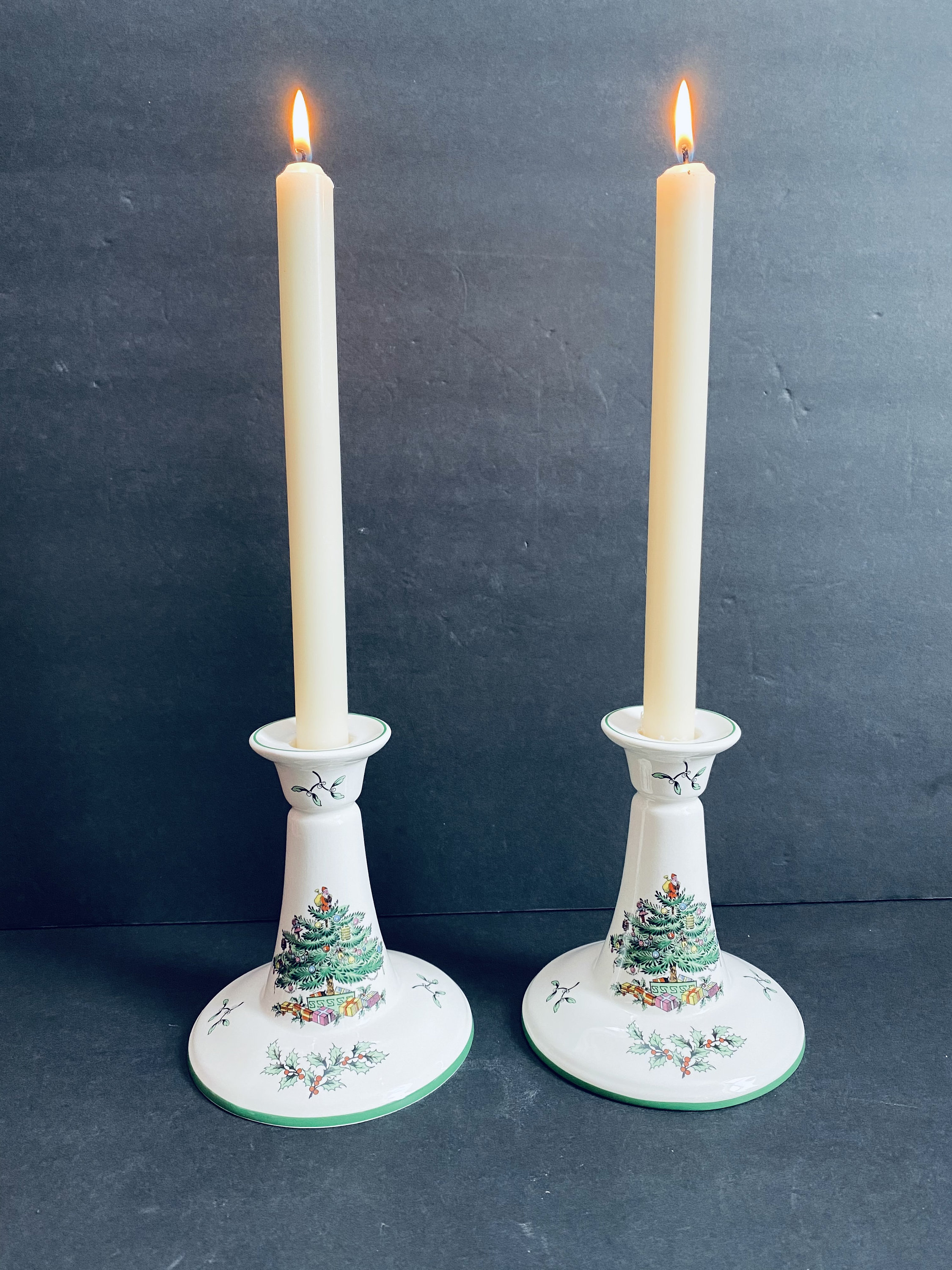 Spode Christmas Tree Green Pattern Candle Holders Set of 2 Etsy
