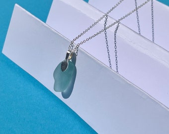 Sea Glass Pendant Necklace Blue Jewellery For Women Minimalist Necklace For Women Beach Wedding Jewellery Something Blue For Bride to be.