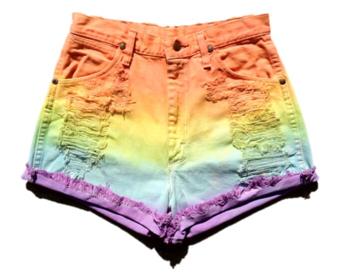 Rainbow Ombre High Waisted Cut off Shorts - Etsy
