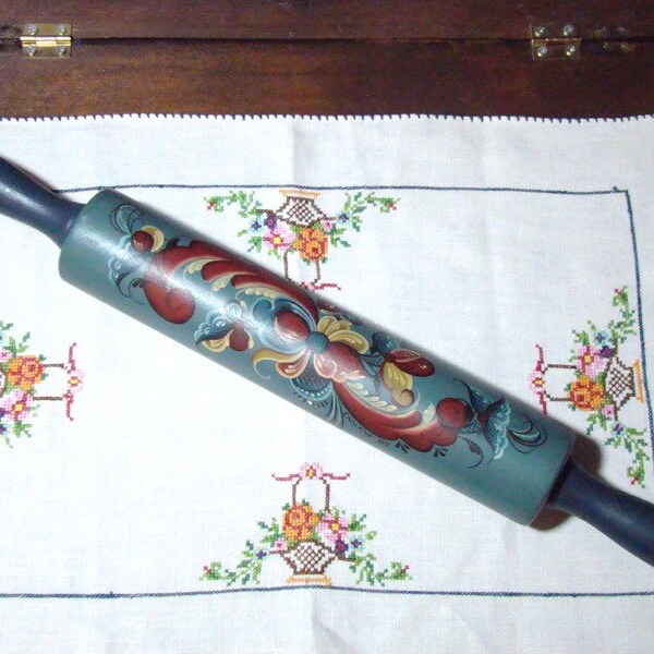 Reserved for Rosemary Rosemaled Wooden Rolling Pin - Folkart - Signed and Dated