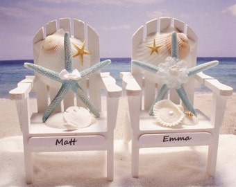 Starfish Adirondack Chairs - Beach Themed Wedding - Personalized Cake Topper - Starfish Cake Topper