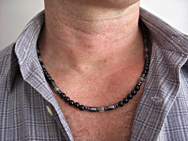 Botswana Agate Hematite Mens Black Onyx 