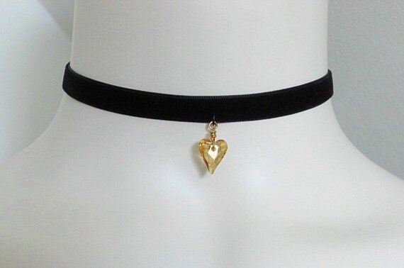 Golden Crystal Heart Choker, Dainty Swarovski Crystal Heart  display picture 1