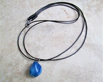 Blue Lace Onyx Black Cord Necklace, Chunky Blue Stone Necklace, Minimalist Necklace, Simple Gemstone Necklace, Blue Gem Jewelry