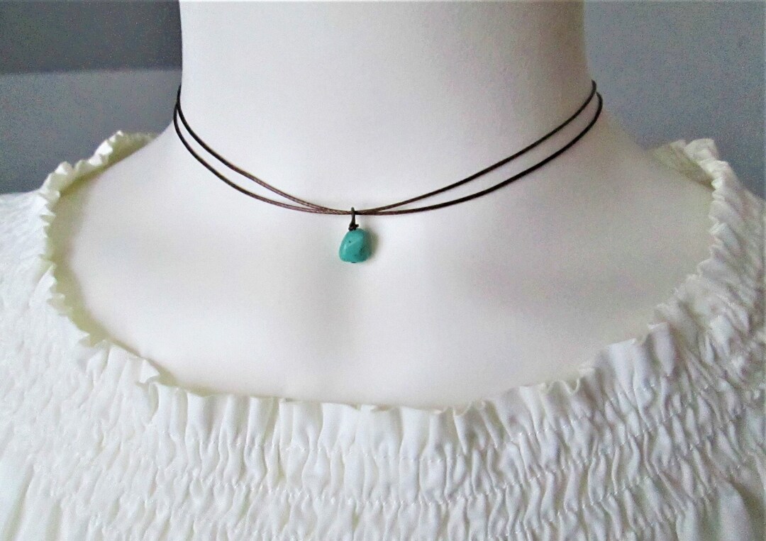 Dainty Turquoise Necklace Double Strand Cord Necklace Black Etsy