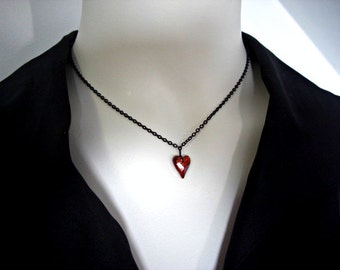 Swarovski Heart Crystal, Matte Black Necklace, Gift for her, Red Heart Black Chain Necklace