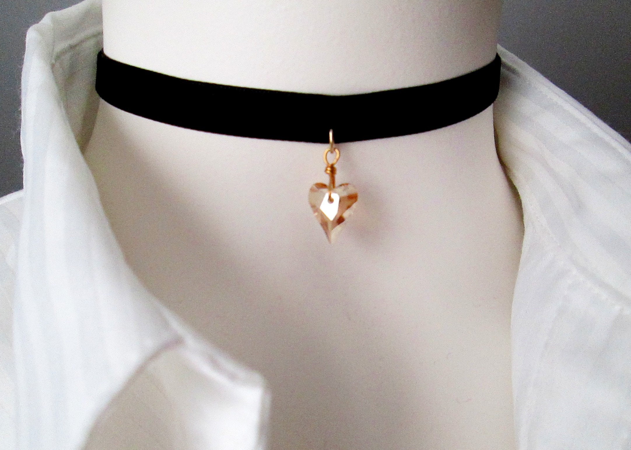 Swarovski Black Velvet Choker with Crystal Heart Pendant Black Swarovski crystal heart choker necklace large black  main image 4