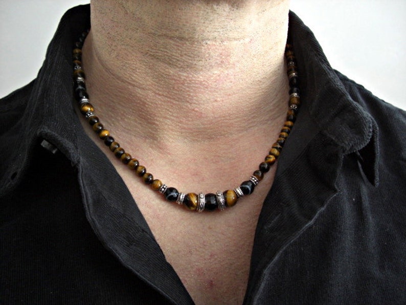 Mens Tiger Eye Necklace Mens Beaded Gemstone Necklace Gift Etsy