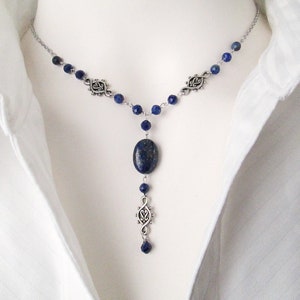 Lapis Lazuli Beaded Y Necklace, Lapis Lover Necklace, Blue Gemstone Necklace, Gift for her