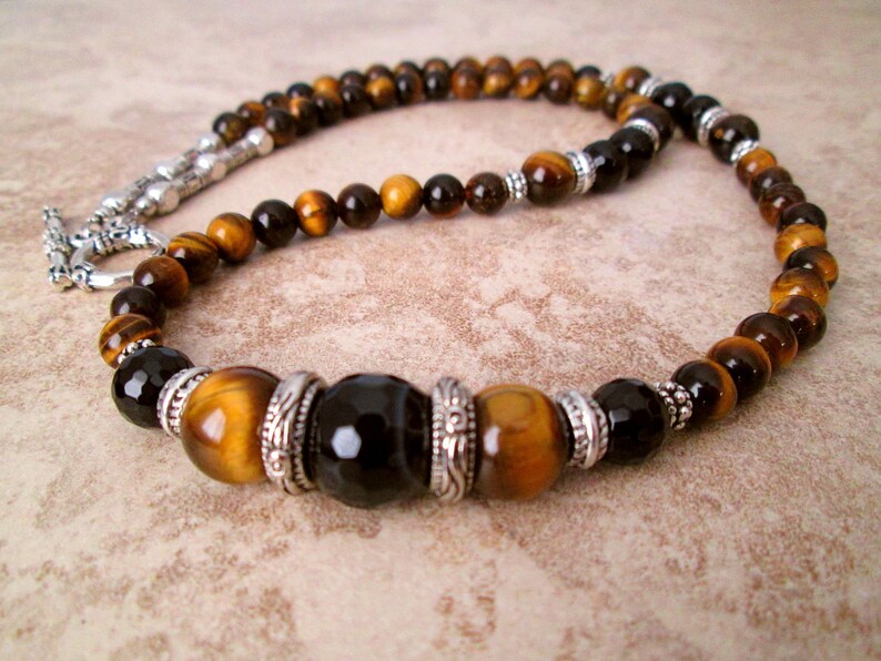 Mens Tiger Eye Necklace Mens Beaded Gemstone Necklace Gift Etsy